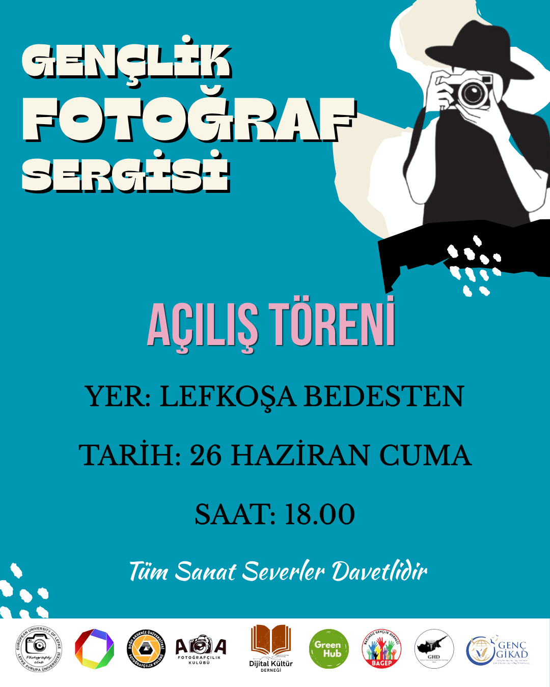 Sergiye Katilim 1. Sergi 15 35 yas arasi amator ve profesyonel fotografcilikla ilgilenen tum genclerin katilimina aciktir 2. Serginin temalari asagidaki gibidir 1. Kibris ve kultur 2. Kibris manz 1